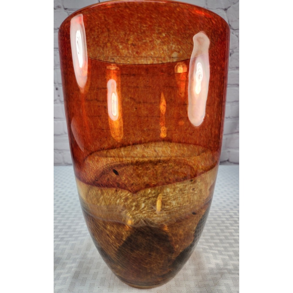 Stunning Large Hand Blown Glass Vase Art 11.25" Gradient Colors Brown To‎ Orange